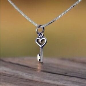Heart Key Sterling Charm on Sterling‎ Box Chain Necklace NWT